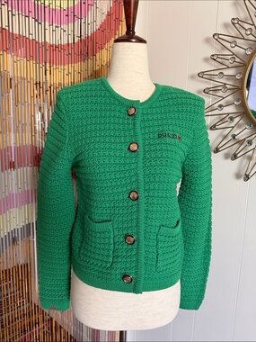 ba&sh Emerald Green Textured Button-Front Cardigan